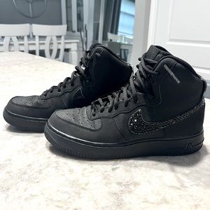NIKE Air Force 1 High Tops Bedazzled with Black Swarovski Crystals 🖤